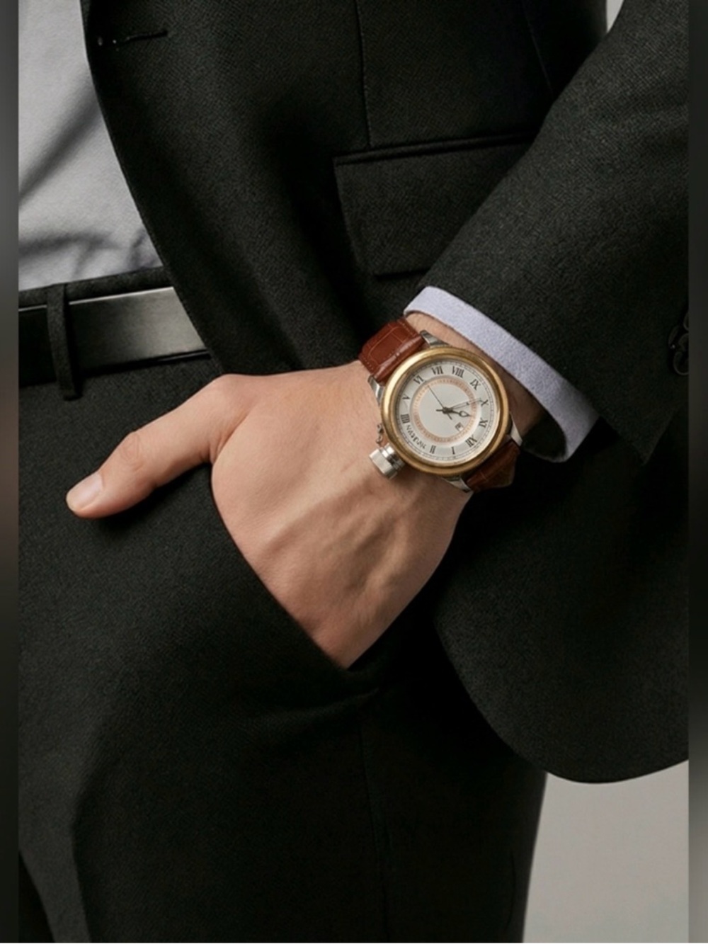 Invicta Brown Leather Strap Watch with Gold Case and White Dial